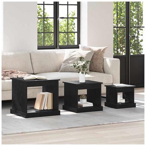 Tavolino da salotto 3 pcs Rovere Nero Legno multistrato - Foto 2