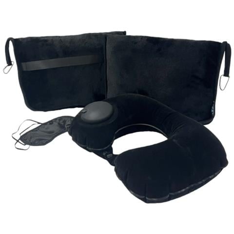 Set Da Viaggio Pieghevole Con Coperta, Cuscino Gonfiabile E Mascherina - Comfort Ottimale Ovunque Black - Foto 1