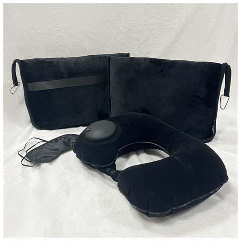 Set Da Viaggio Pieghevole Con Coperta, Cuscino Gonfiabile E Mascherina - Comfort Ottimale Ovunque Black - Foto 2