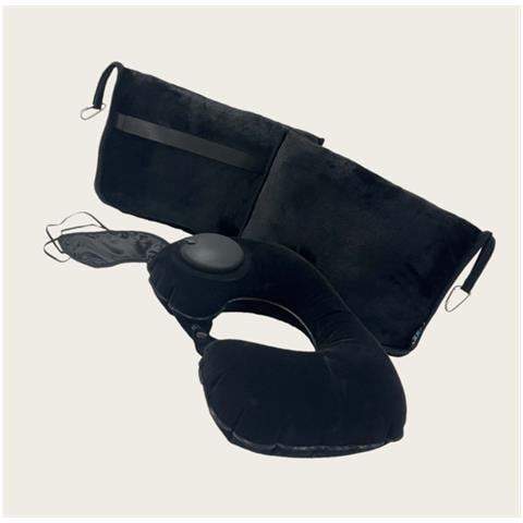 Set Da Viaggio Pieghevole Con Coperta, Cuscino Gonfiabile E Mascherina - Comfort Ottimale Ovunque Black - Foto 4