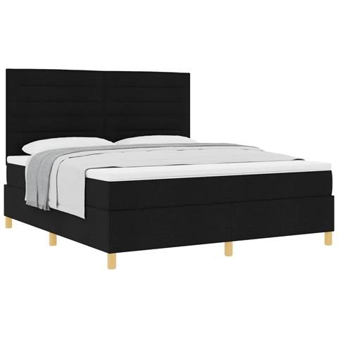 Letto a molle con materasso Nero 180 x 200 cm Tessuto - Foto 1