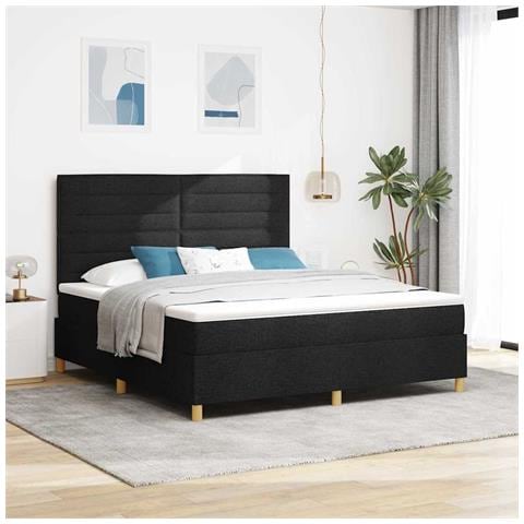 Letto a molle con materasso Nero 180 x 200 cm Tessuto - Foto 2