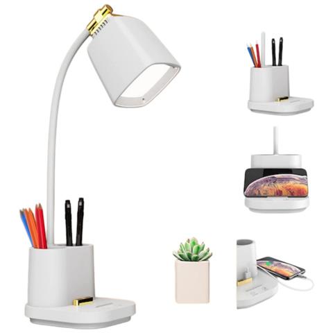 Lampada Da Scrivania Con Portapenne Bianca, Doppia Ricarica Usb, 48 2835 Led, Touch Dimmerabile Con Memoria Temperatura Colore - Foto 2