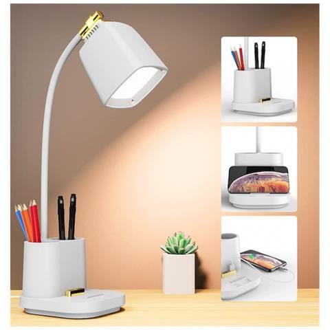Lampada Da Scrivania Con Portapenne Bianca, Doppia Ricarica Usb, 48 2835 Led, Touch Dimmerabile Con Memoria Temperatura Colore - Foto 6