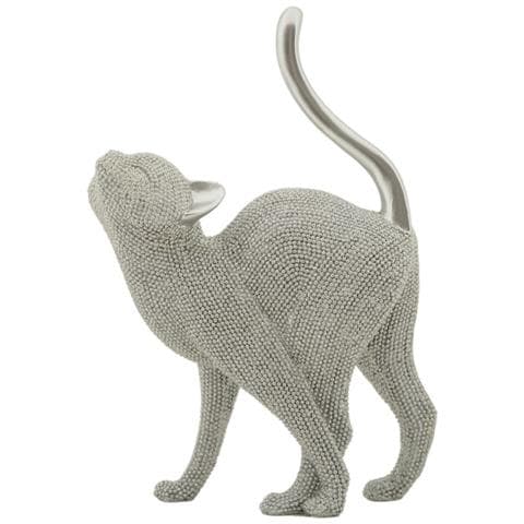 Scultura Gatto Sparky In Resina Argento Effetto Cristalli - Foto 1