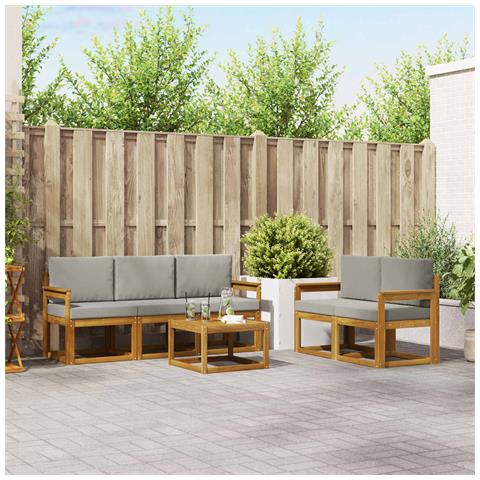 Set di divani da esterno 6 pcs Grigio Naturale e Chiaro - Foto 2