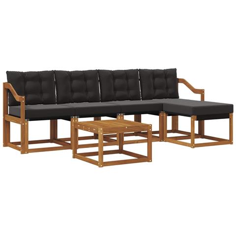 Set di divani da esterno con cuscino 6 pcs Naturale e Nero - Foto 1