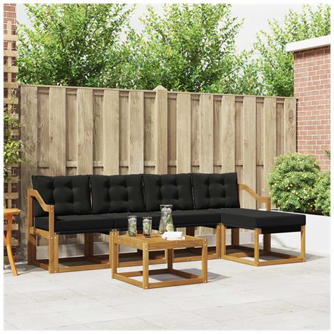 Set di divani da esterno con cuscino 6 pcs Naturale e Nero - Foto 2