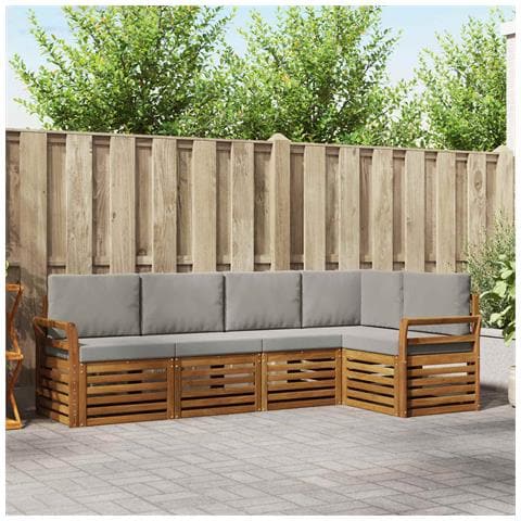 Set divani con cuscino 5 pcs Grigio Naturale e Chiaro - Foto 2