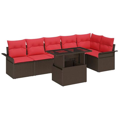 Set Divano da Giardino con cuscino 7 pcs Marrone Poly Rattan - Foto 1