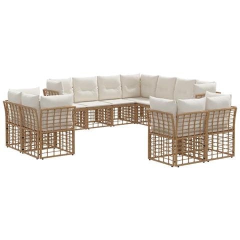 Set di divani da esterno Naturale e Bianco Crema Poliestere - Foto 1