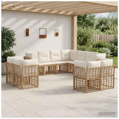 Set di divani da esterno Naturale e Bianco Crema Poliestere - Foto 2