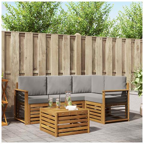 Set di divani da esterno 5 pcs Grigio Naturale e Chiaro - Foto 2