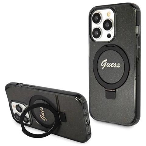 Iphone 13 Pro Max - Custodia Nera Guess Ring Stand Script Glitter Magsafe - Foto 1
