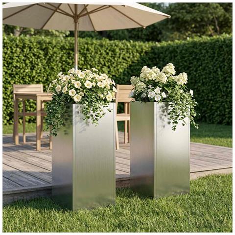Vaso da giardino 2 pz Argento 20 x 20 x 50 cm Acciaio zincato - Foto 2