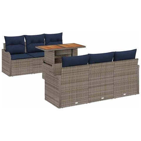 Set Divano da Giardino 7 pz Grigio e Blu Navy polyrattan - Foto 1