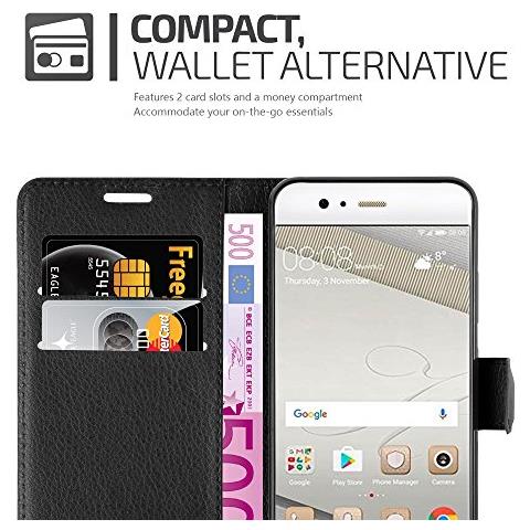 Custodia Compatibile Con Huawei P10 Plus In Nero Carbone - Coperchio Protettiva Con Chiusura Magnetica, Funzione Stand E Tasca Per Le Carte - Foto 7