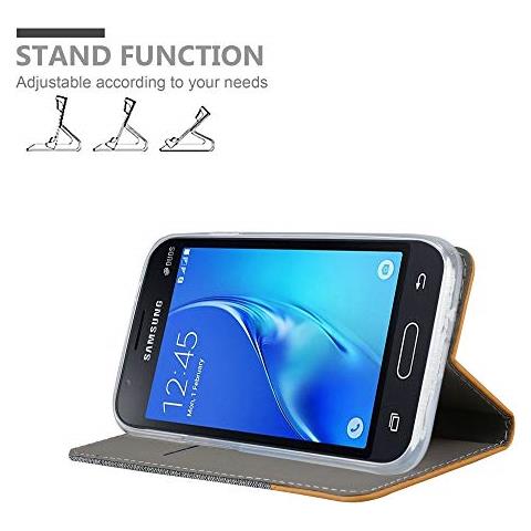 Custodia Compatibile Con Samsung Galaxy J1 Mini 2016 In Grigio Chiaro Marrone - Coperchio Protettiva Con Chiusura Magnetica, Funzione Stand E Tasca Per Le Carte - Foto 2