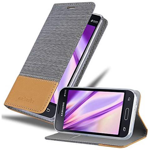 Custodia Compatibile Con Samsung Galaxy J1 Mini 2016 In Grigio Chiaro Marrone - Coperchio Protettiva Con Chiusura Magnetica, Funzione Stand E Tasca Per Le Carte - Foto 1