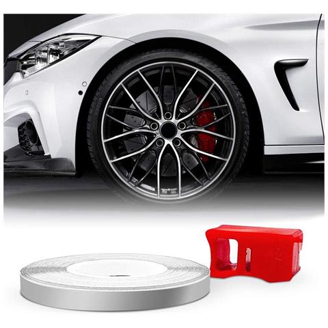 Wheel Trim Strisce Adesive Racing Per Cerchi Auto Con Applicatore, Argento, 5 Mm X 6 Mt - Foto 1