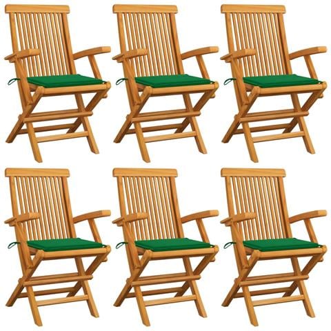 Sedie da Giardino con Cuscini Verdi 6 pz in Massello di Teak - Foto 1