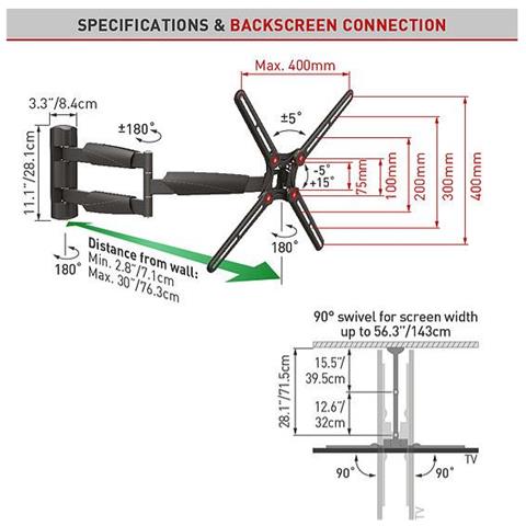 Montaggio A Parete, Full Motion, 13-65 "", Peso Massimo (capacità) 36 Kg, Nero - Foto 12