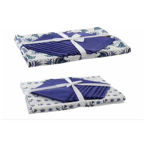 Tovaglia E Tovaglioli Dkd Home Decor 150 X 250 X 0,5 Cm Azzurro Bianco (2 Unità) - Foto 1