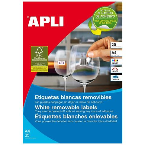 Adesivi /etichette Apli 25,4 X 10 Mm Bianco A4 25 Foglie - Foto 1