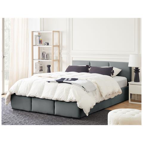 Letto Contenitore Velluto Bousse 140 X 200 Cm Grigio Scuro - Foto 1