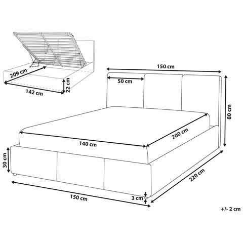 Letto Contenitore Velluto Bousse 140 X 200 Cm Grigio Scuro - Foto 15