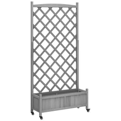 Fioriera Con Traliccio E Ruote Grigia Legno Massello Di Abete - Foto 2