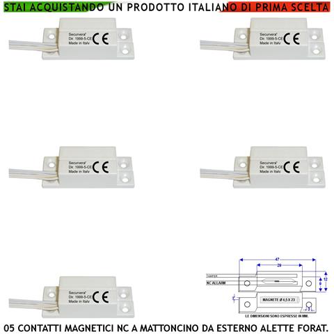 Sensore Magnetico Per Esterno 5 Pezzi Alette Di Fissaggio Contatto Reed Nc Sottovuoto Sensibilità Magnetica 13 Mm Tens - Foto 1