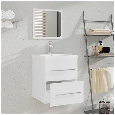 Mobile Bagno Con Lavabo Integrato Bianco In Legno Multistrato - Foto 2