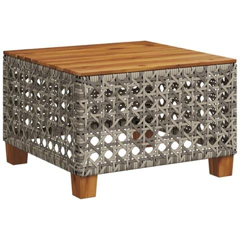 Tavolo Da Giardino Grigio 55x55x36 Cm Polyrattan E Legno Acacia - Foto 1