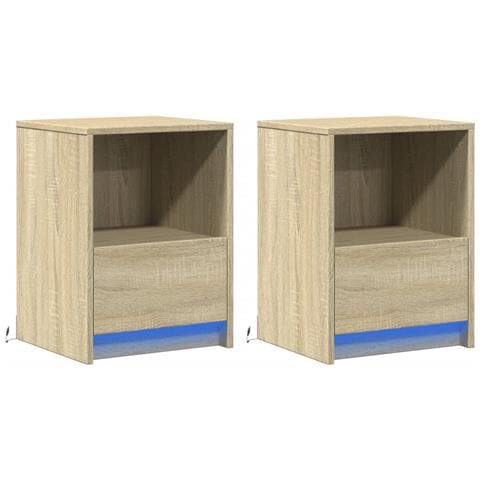 Comodini Con Luci Led 2pz Rovere Sonoma In Legno Multistrato - Foto 3