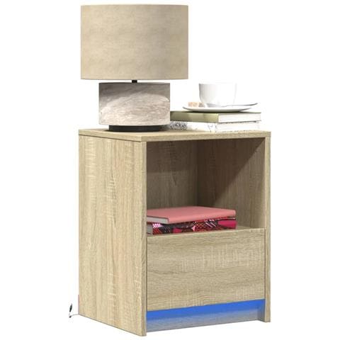 Comodini Con Luci Led 2pz Rovere Sonoma In Legno Multistrato - Foto 1