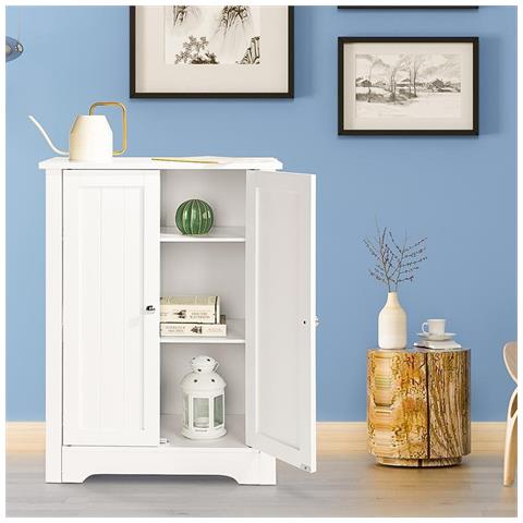 Mobiletto Armadietto Bagno 2 Ante Mobile Armadio in Legno MDF Bianco 60x30x80cm - Foto 4