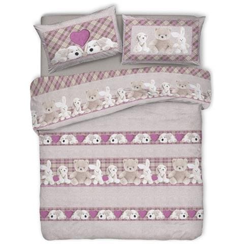 Copripiumino Sacco Piumone Pensieri Delicati Cotone Disegno Peluches Matrimoniale Rosa - Foto 1