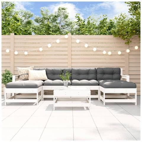 Set Salotto Da Giardino 7 Pz Bianco In Legno Massello Di Pino - Foto 1