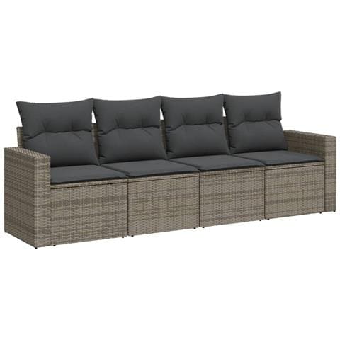 Set Divani Da Giardino 4 Pz Con Cuscini In Polyrattan Grigio - Foto 2