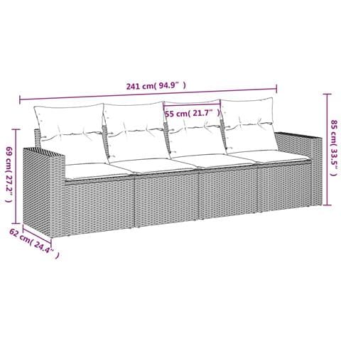 Set Divani Da Giardino 4 Pz Con Cuscini In Polyrattan Grigio - Foto 3