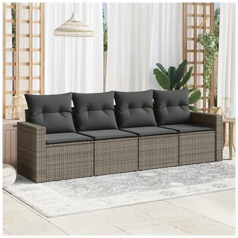 Set Divani Da Giardino 4 Pz Con Cuscini In Polyrattan Grigio - Foto 1