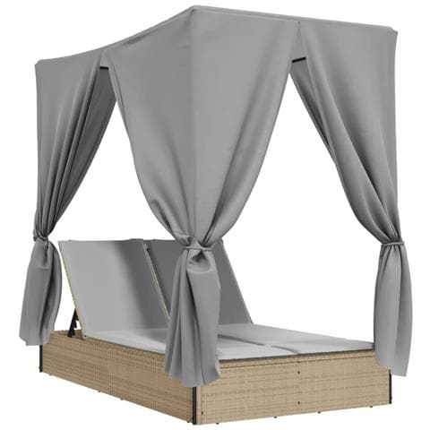 Lusso Casadino -  Lettino Prendisole Con Tetto E Tende Beige In Polyrattan - Foto 1