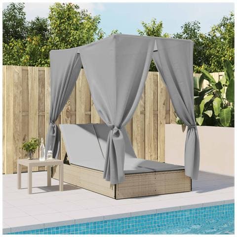 Lusso Casadino -  Lettino Prendisole Con Tetto E Tende Beige In Polyrattan - Foto 2