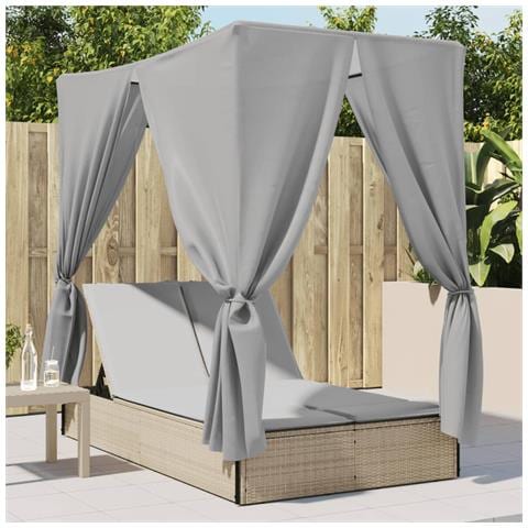 Lusso Casadino -  Lettino Prendisole Con Tetto E Tende Beige In Polyrattan - Foto 8