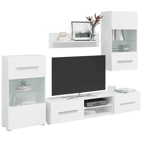 Lusso Casadino -  Mobile Tv A Parete Con Vetrina 5 Pz Illuminazione Led Bianco - Foto 2