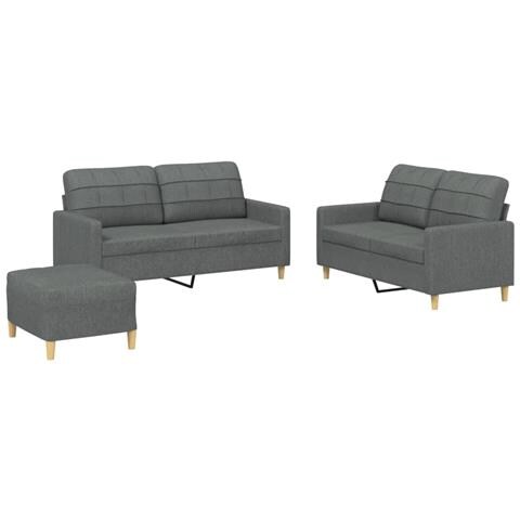Set di Divani 3 pz con Cuscini Grigio Scuro in Tessuto - Foto 1