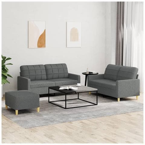 Set di Divani 3 pz con Cuscini Grigio Scuro in Tessuto - Foto 2
