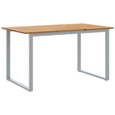 Tavolo da Pranzo Esterno Grigio 140x80x75 cm Acciaio e Legno Massello di Acacia - Foto 1