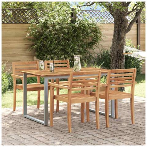 Tavolo da Pranzo Esterno Grigio 140x80x75 cm Acciaio e Legno Massello di Acacia - Foto 2